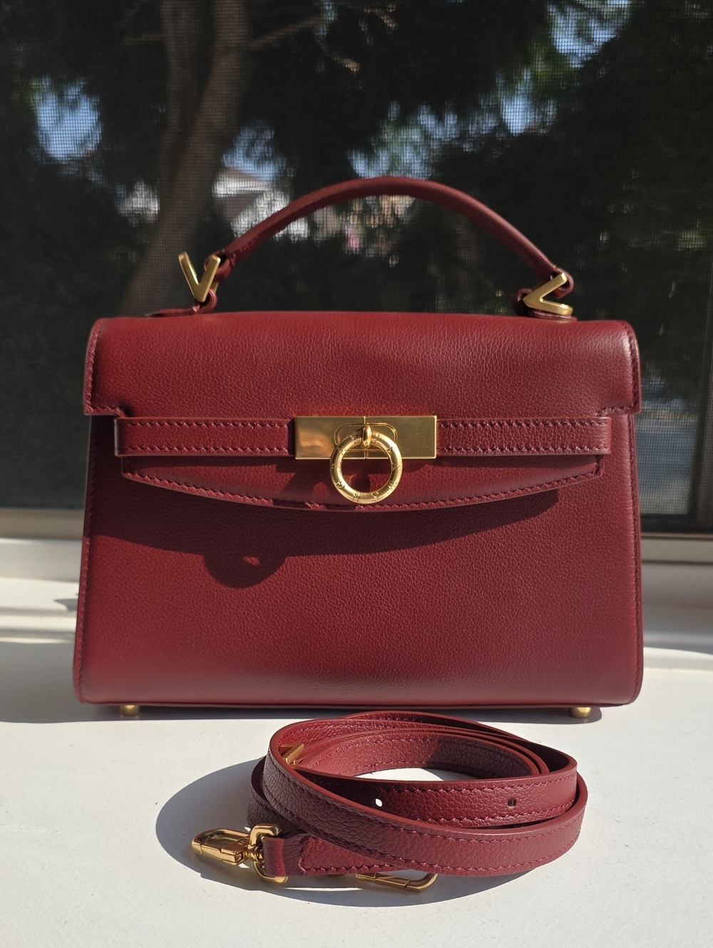 Classic Structured Satchel in Deep Burgundy with Gold Hardware